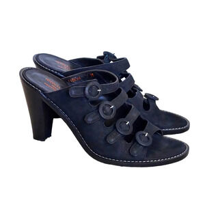 Donald J Pliner Black Suede Strappy Buckled Heeled Sandals‎ Mules